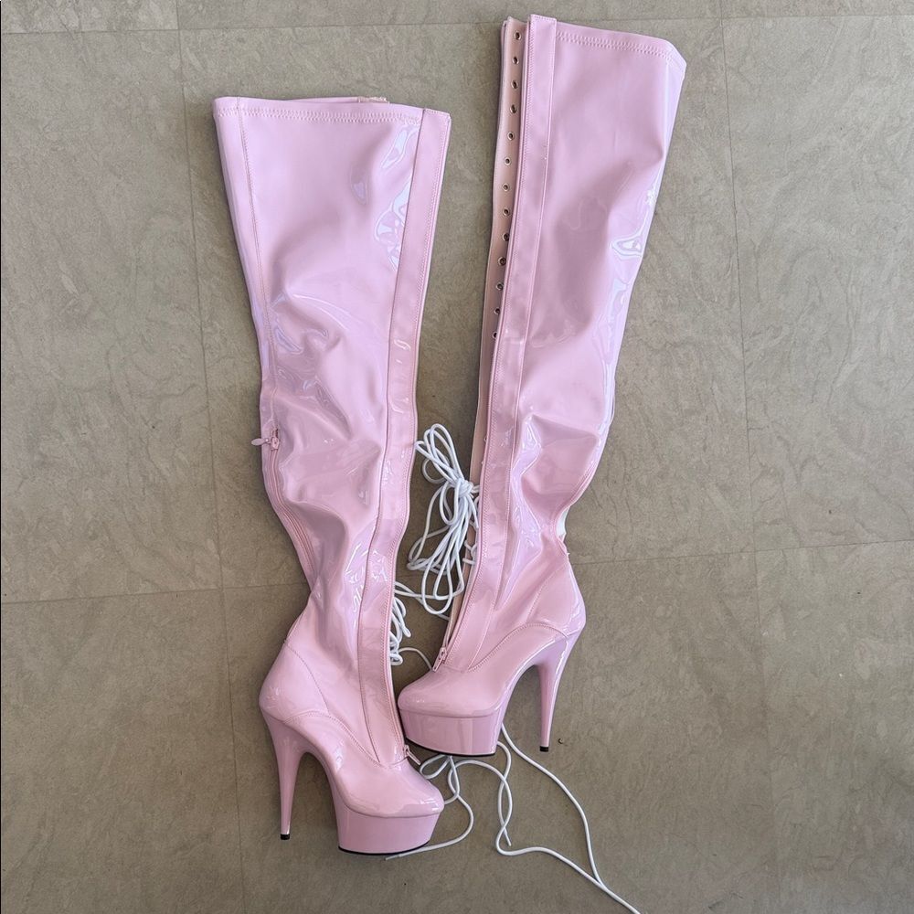 Pleaser Pink Over the Knee High Heel Boots